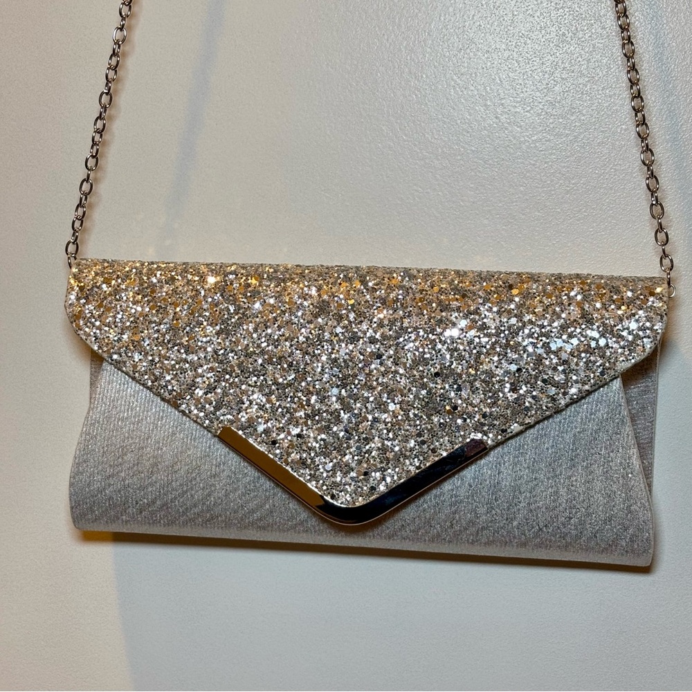 Silver Glitter Clutch Bag